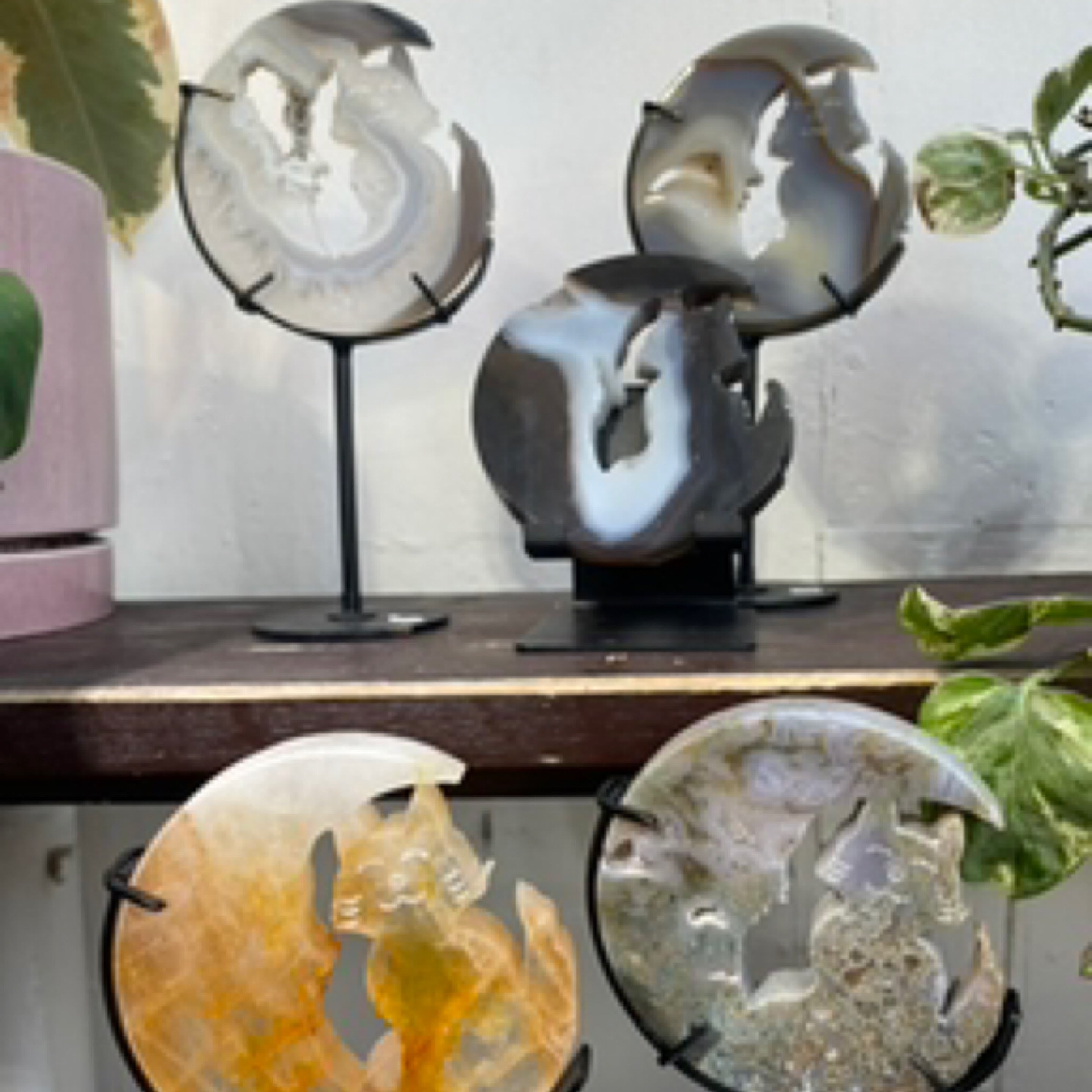 Druzy Agate Moon Cat Crystal and Stand