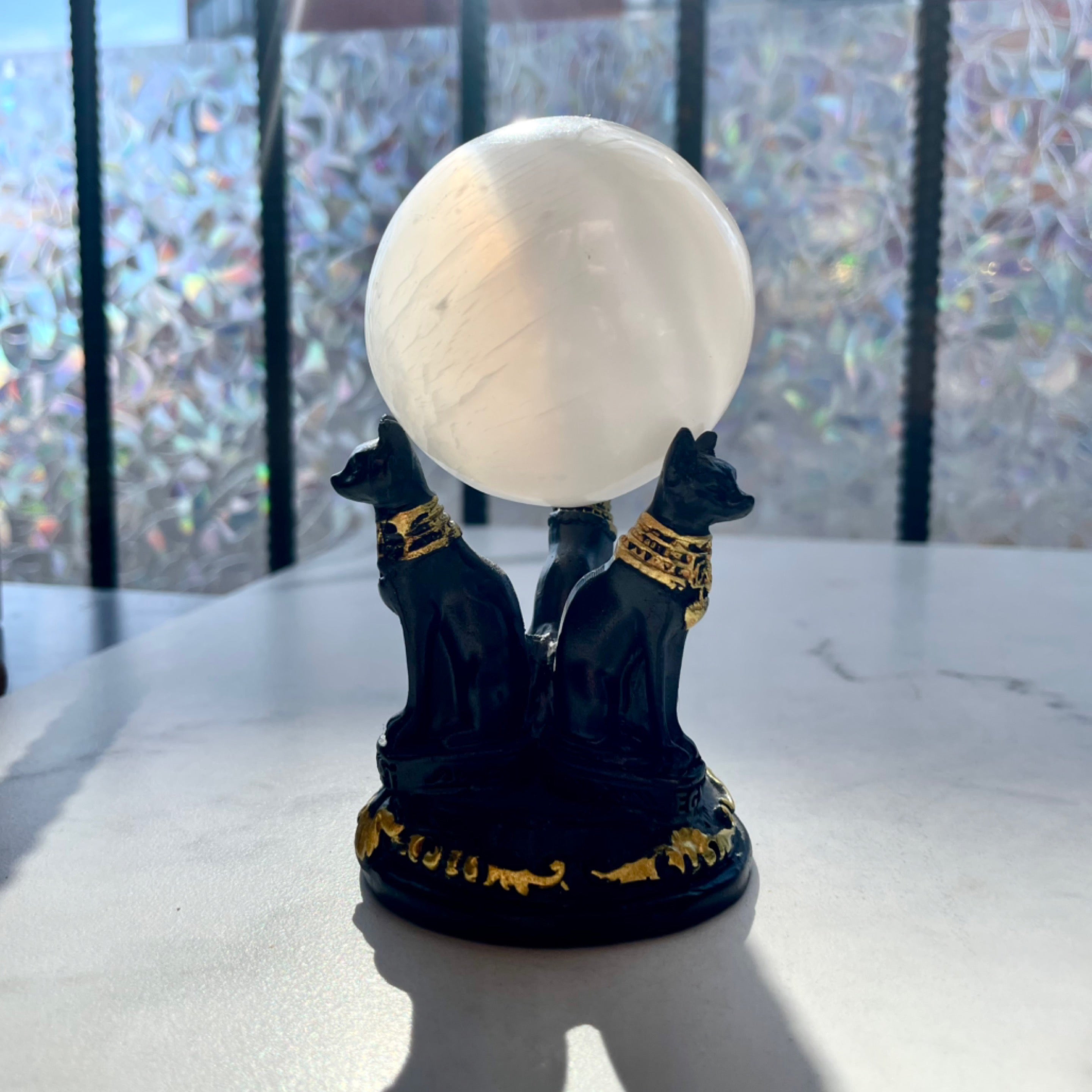 Triple Egyptian Cat Sphere Stand