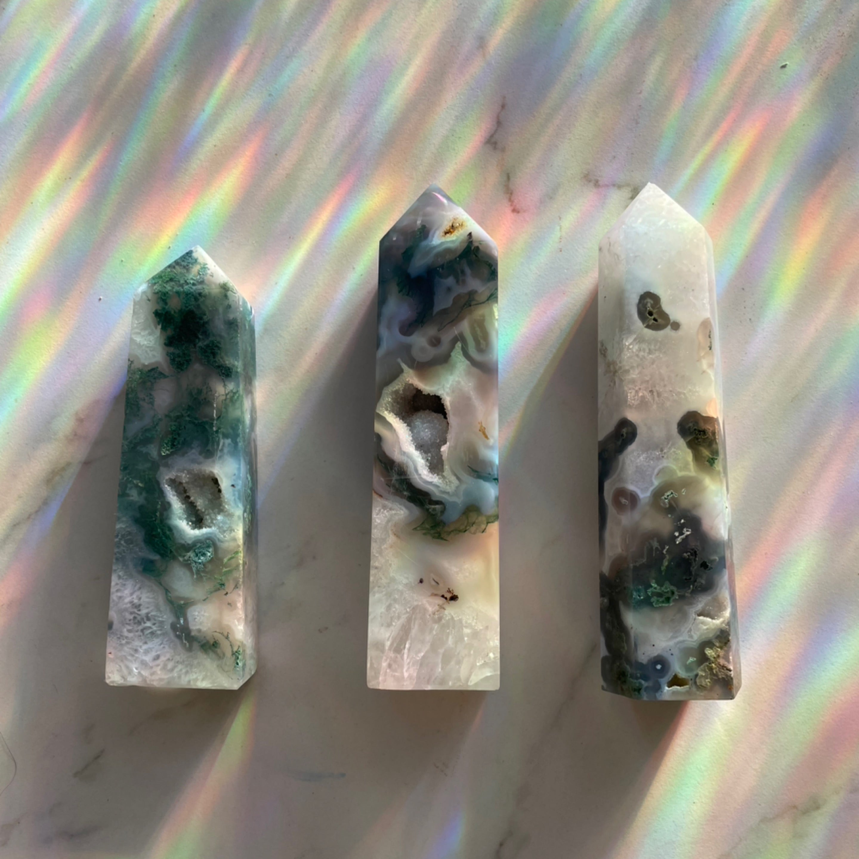 Large Moss Agate Towers