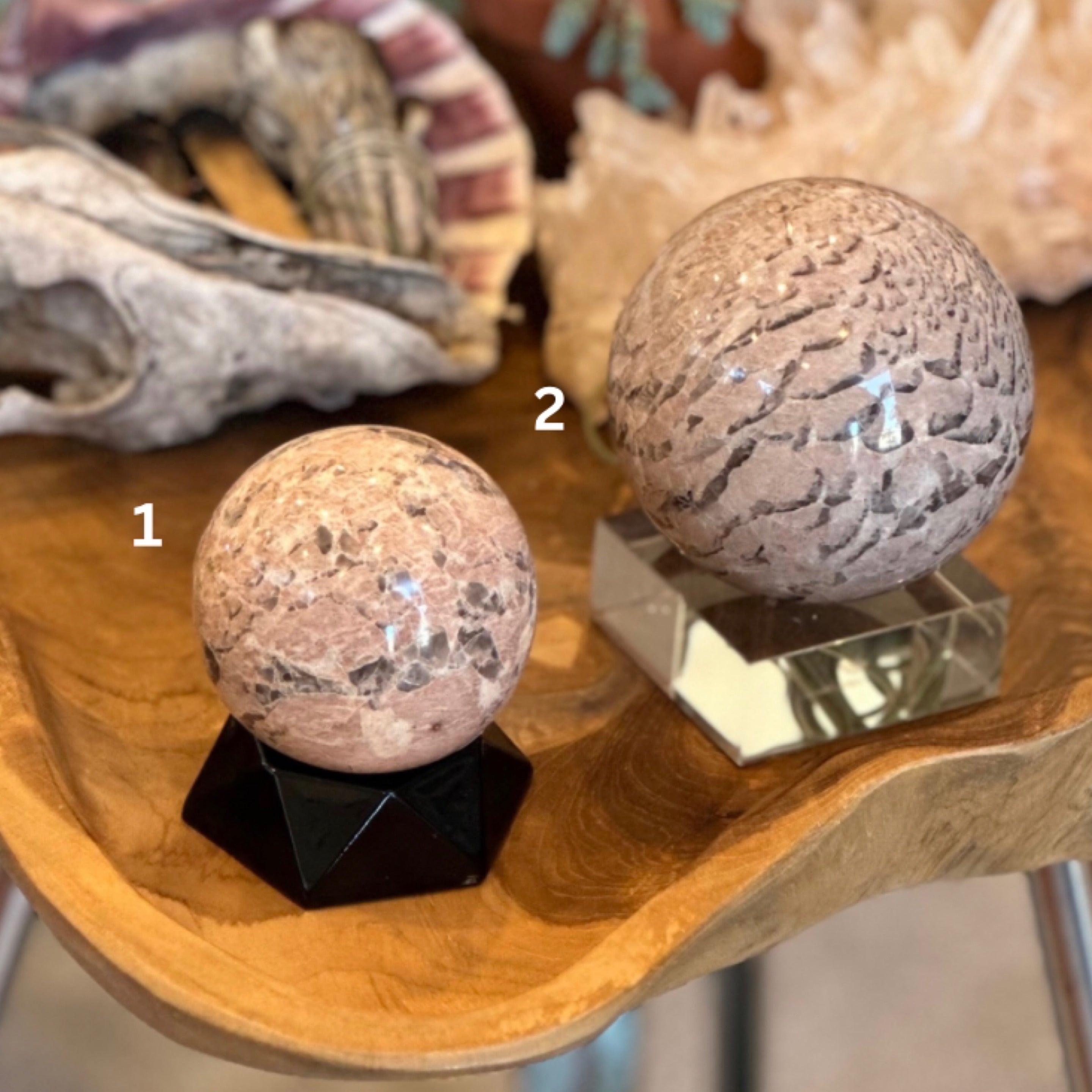 Peach Moonstone Smoky Quartz Spheres