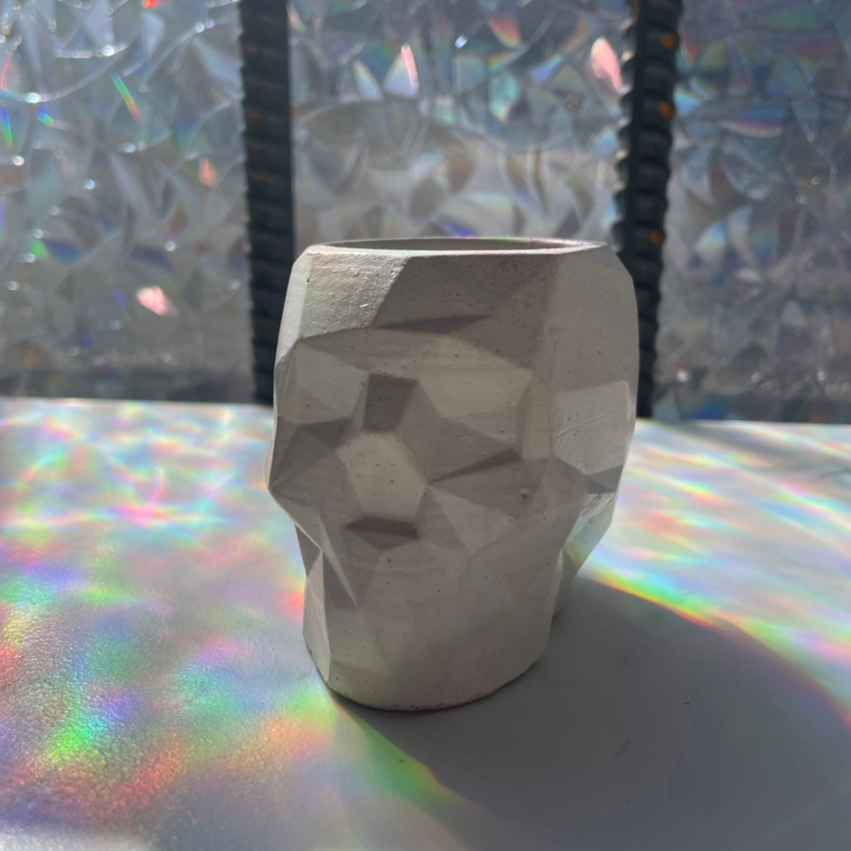 White Concrete Skull Pot