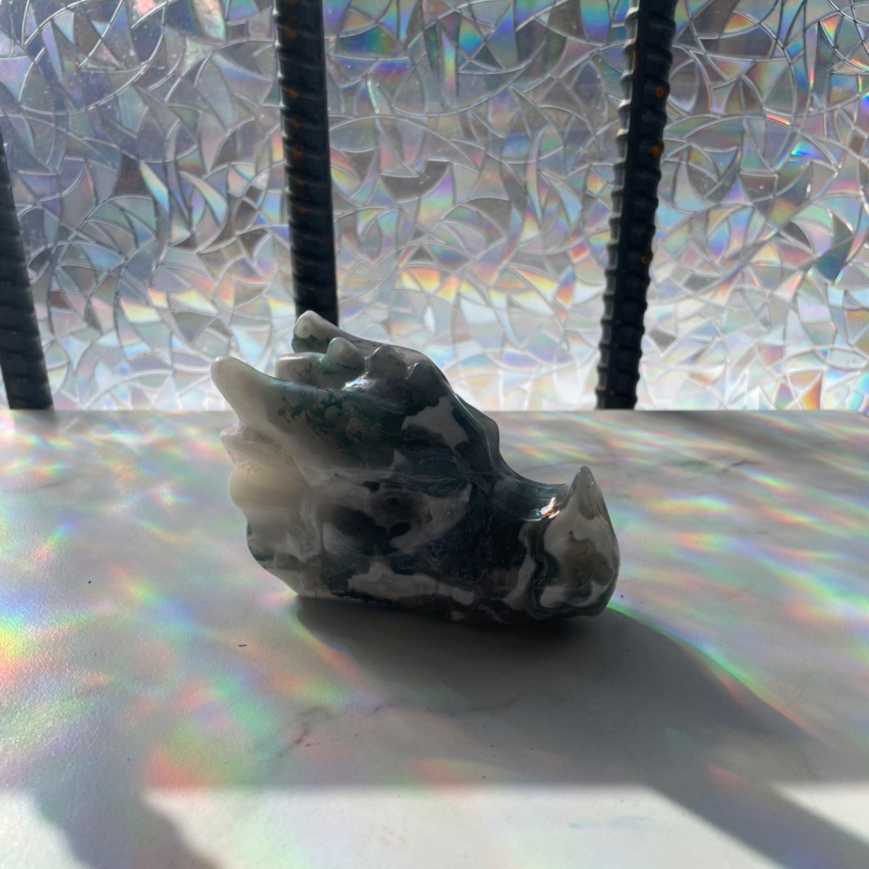 Moss Agate Dragon Head