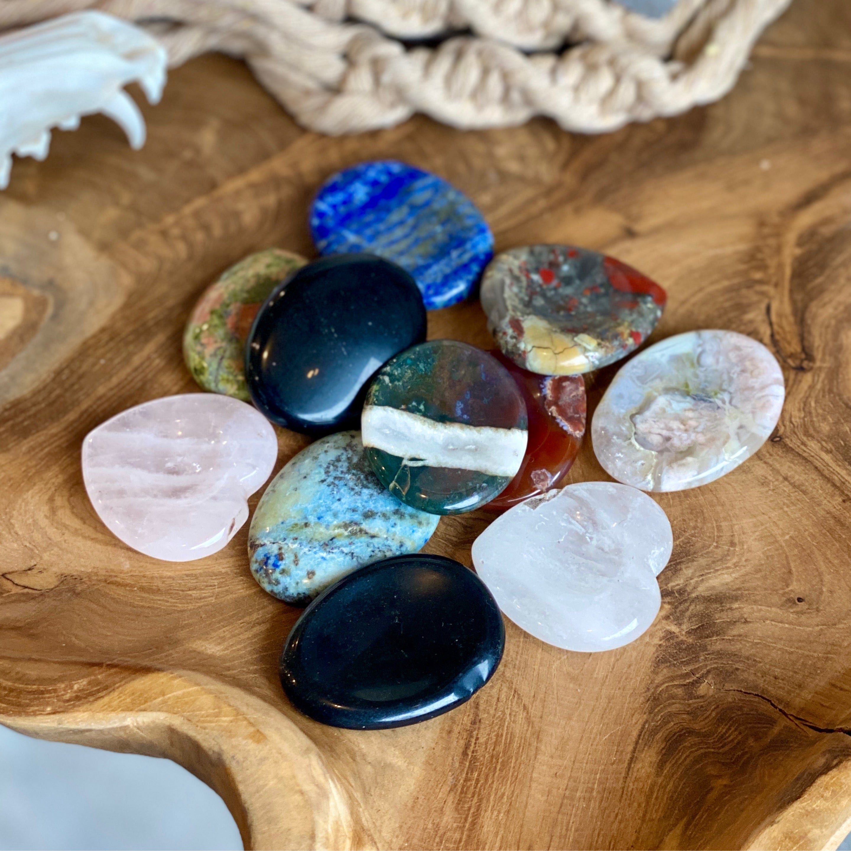 Worry Stones Hearts and Ovals Various Crystals