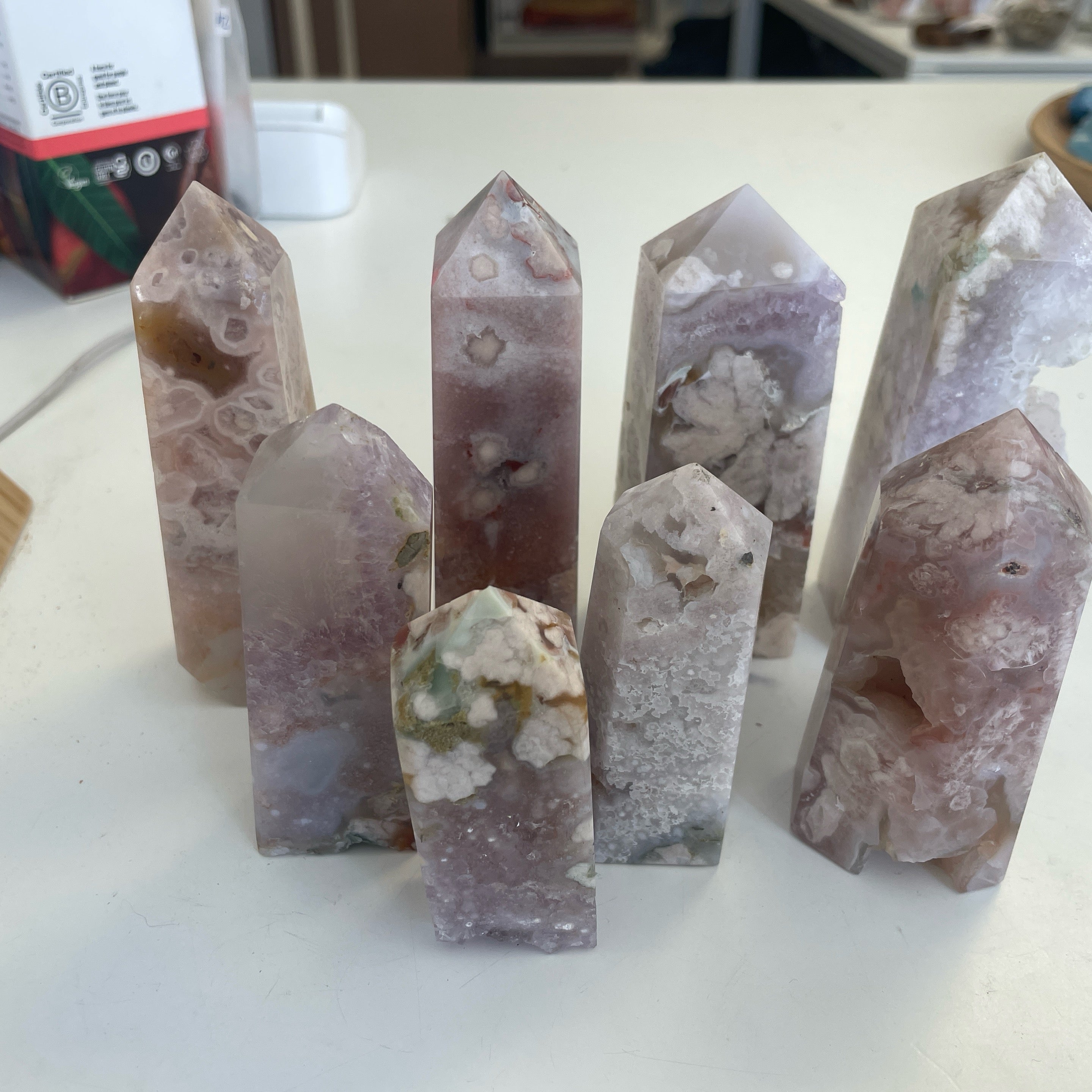 Flower Agate Amethyst Tower