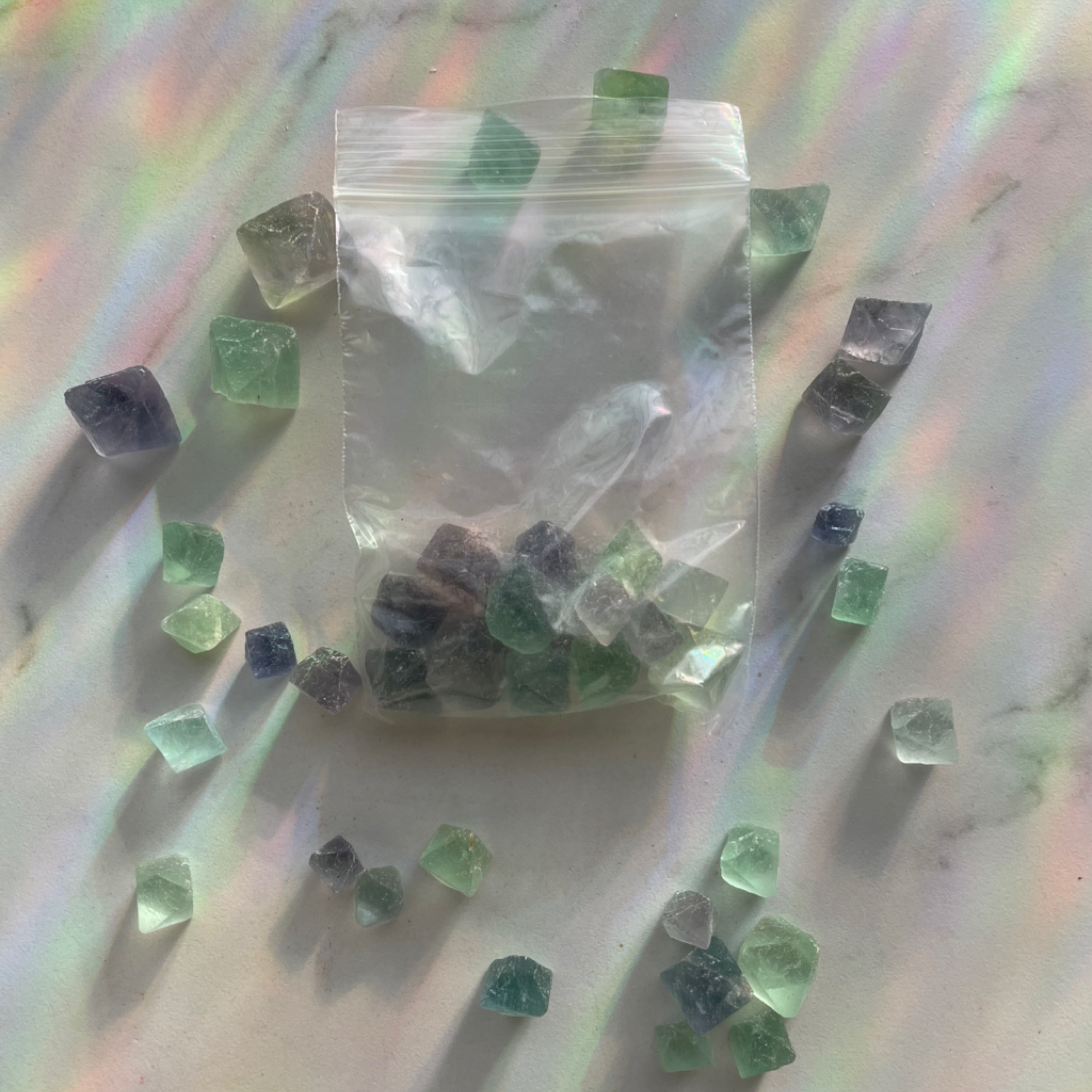 Raw Rainbow Fluorite Bag
