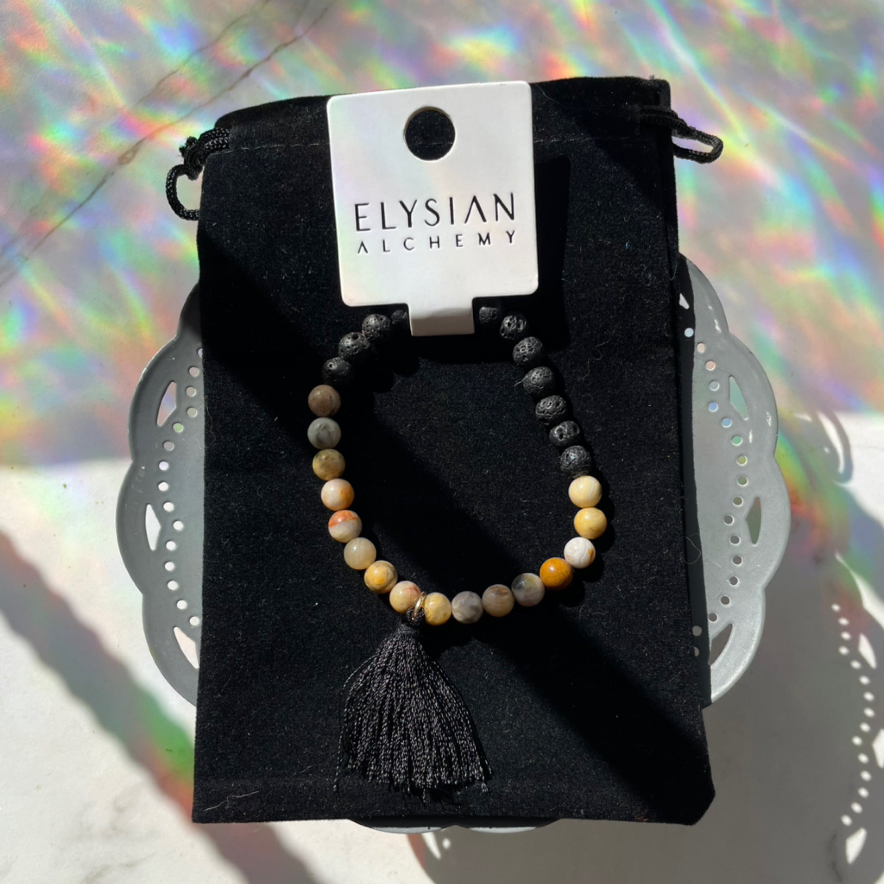 Crazy Lace Agate and Lavastone Bracelet 4mm