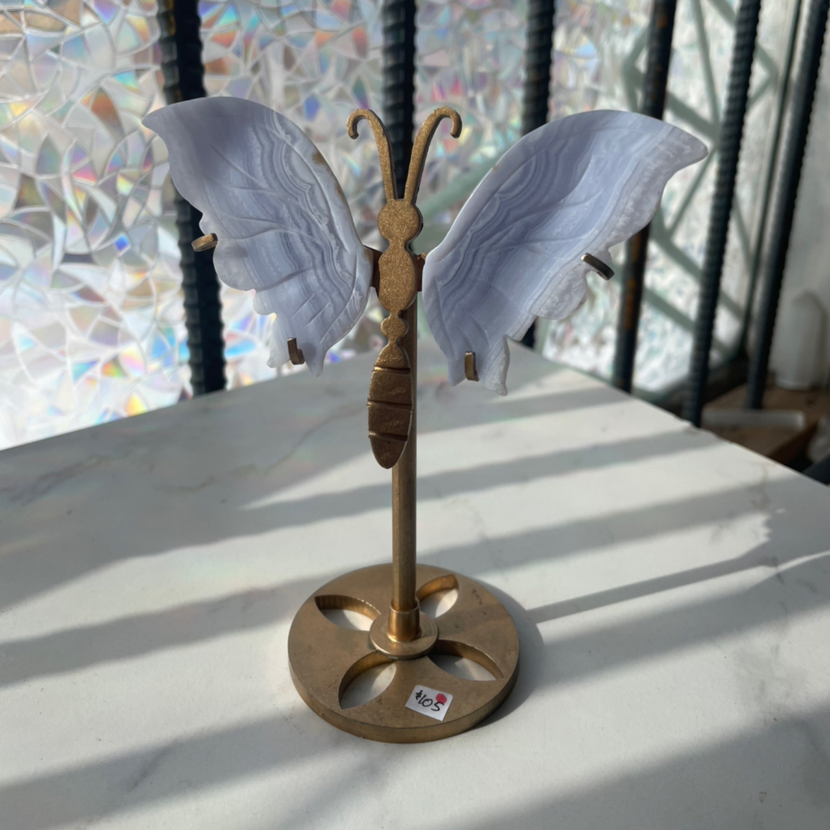 Blue Lace Agate Butterfly Wings and Stand