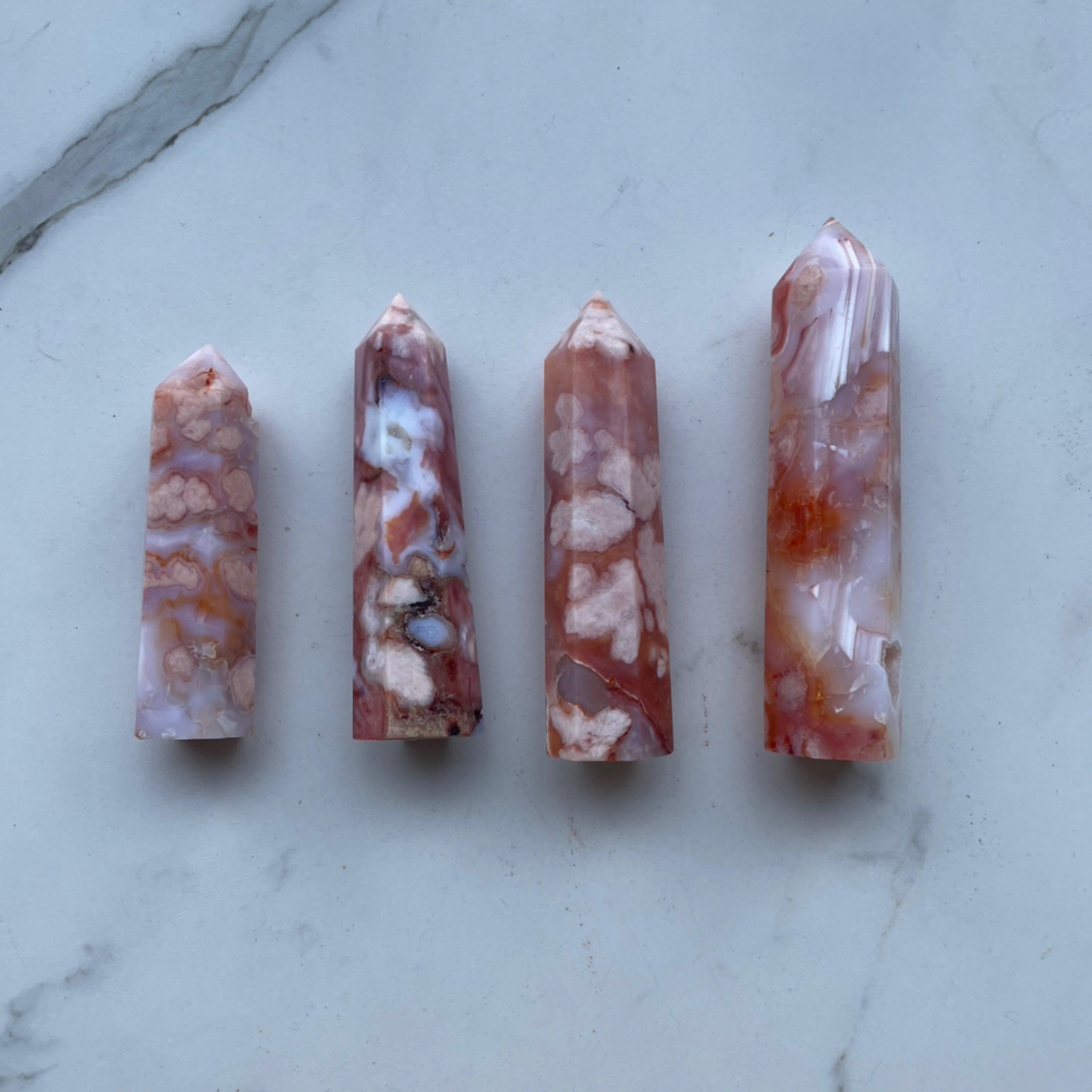 Bright Pink Flower Agate Towers