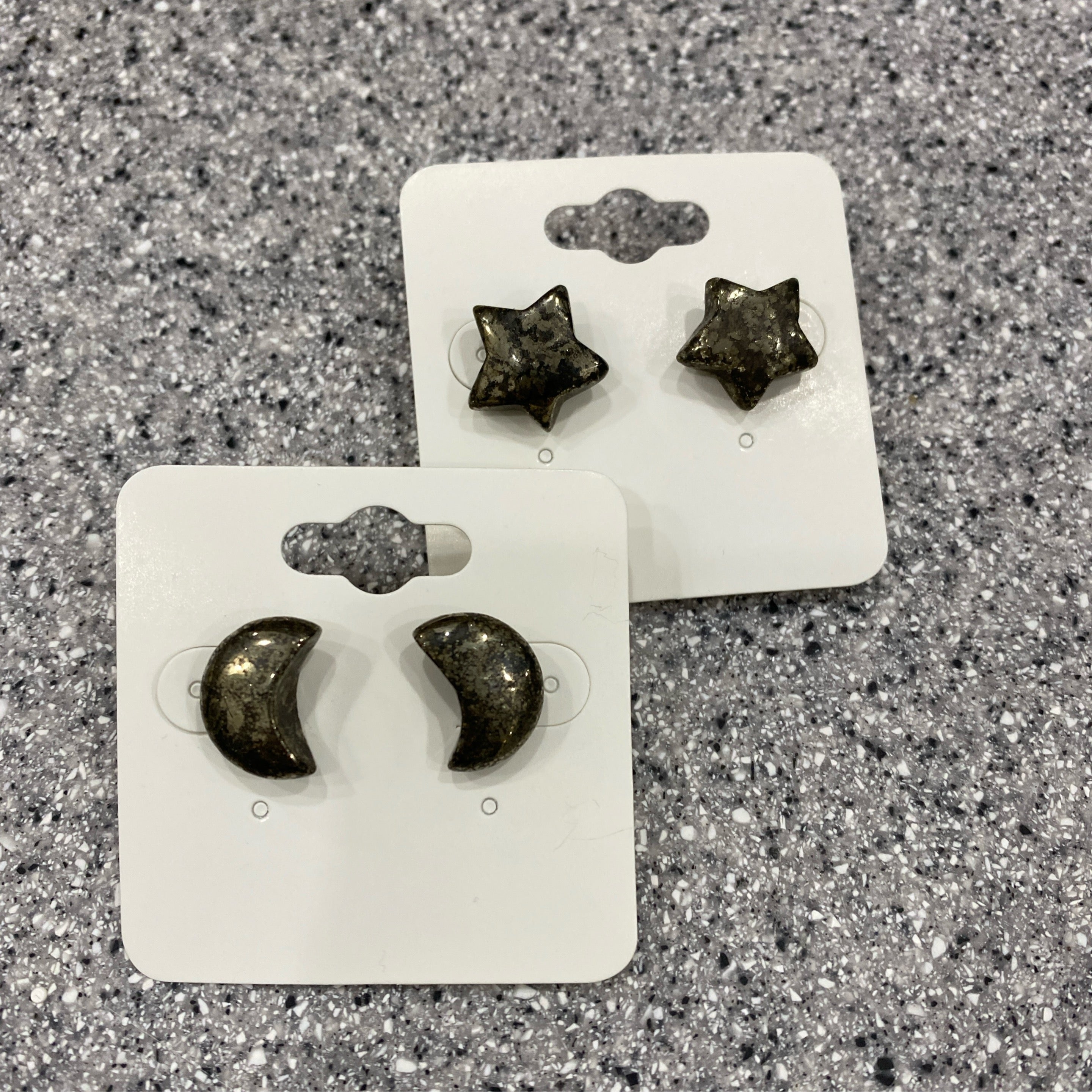 Sterling Silver Pyrite Moon or Star Earrings