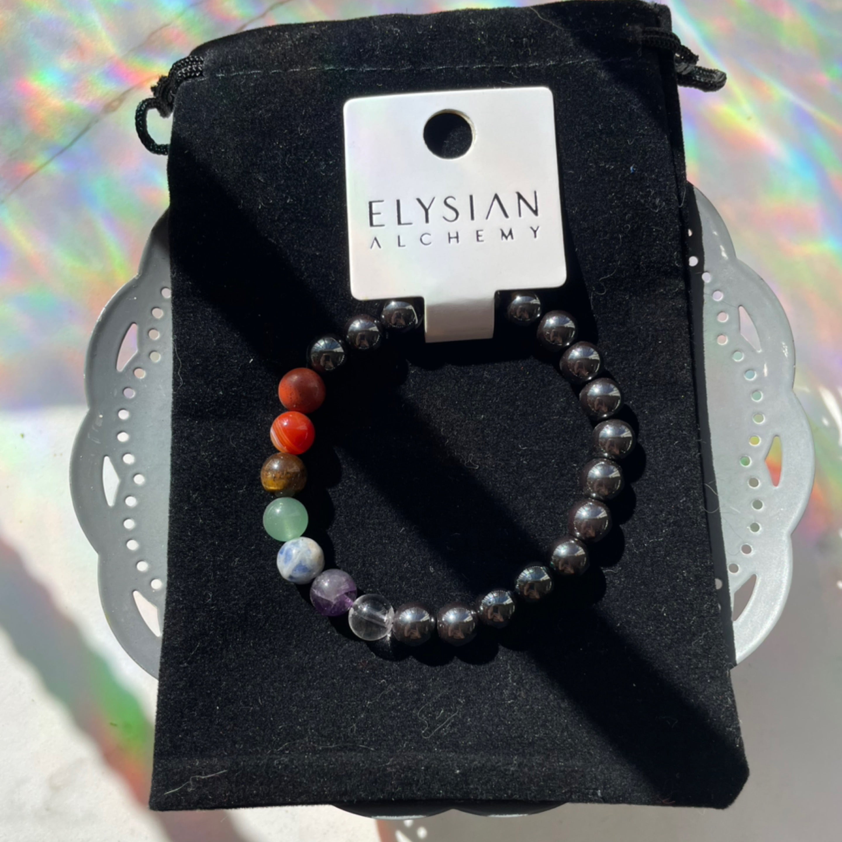 Hematite and Chakra Bead Bracelet 8mm