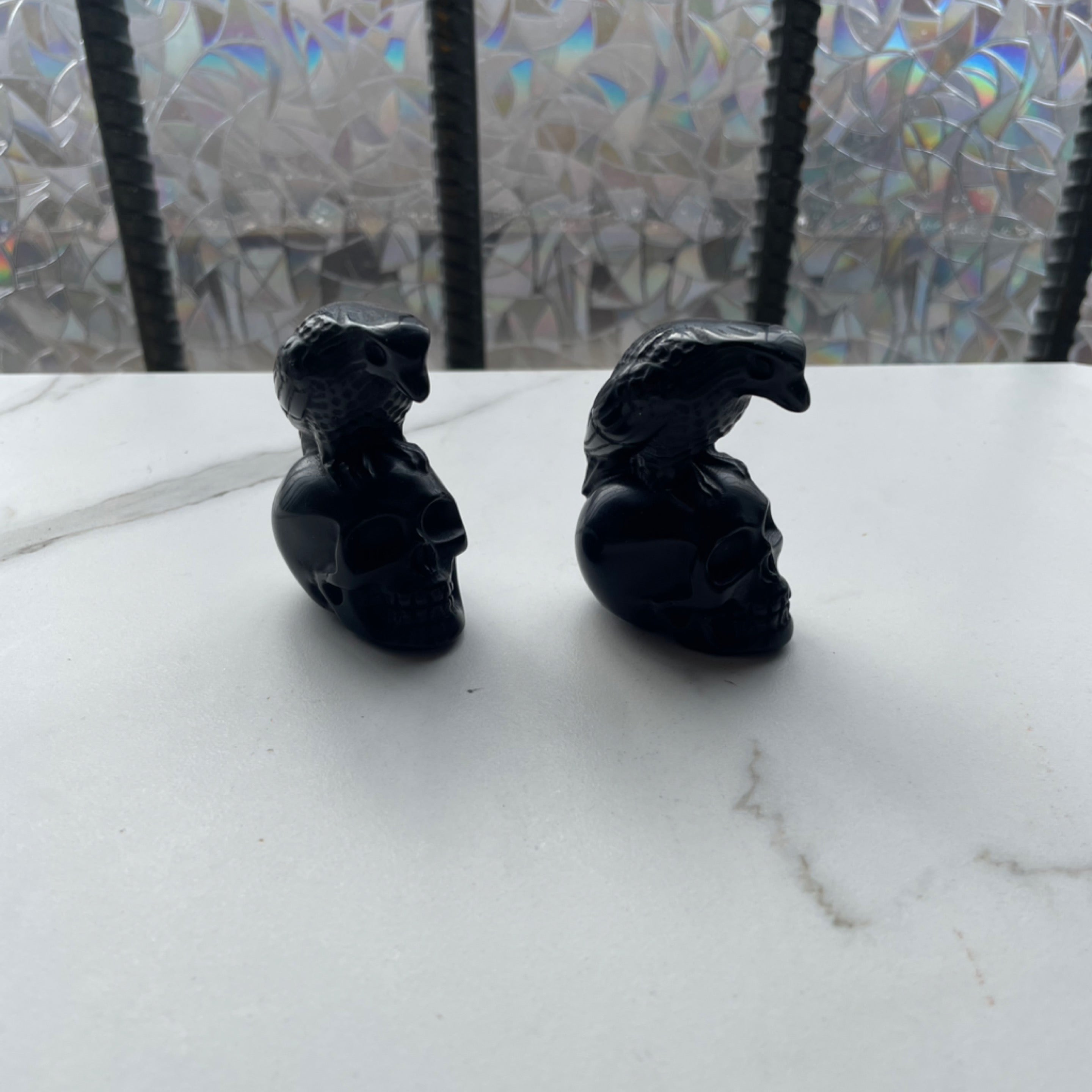 Obsidian Skull with Crow