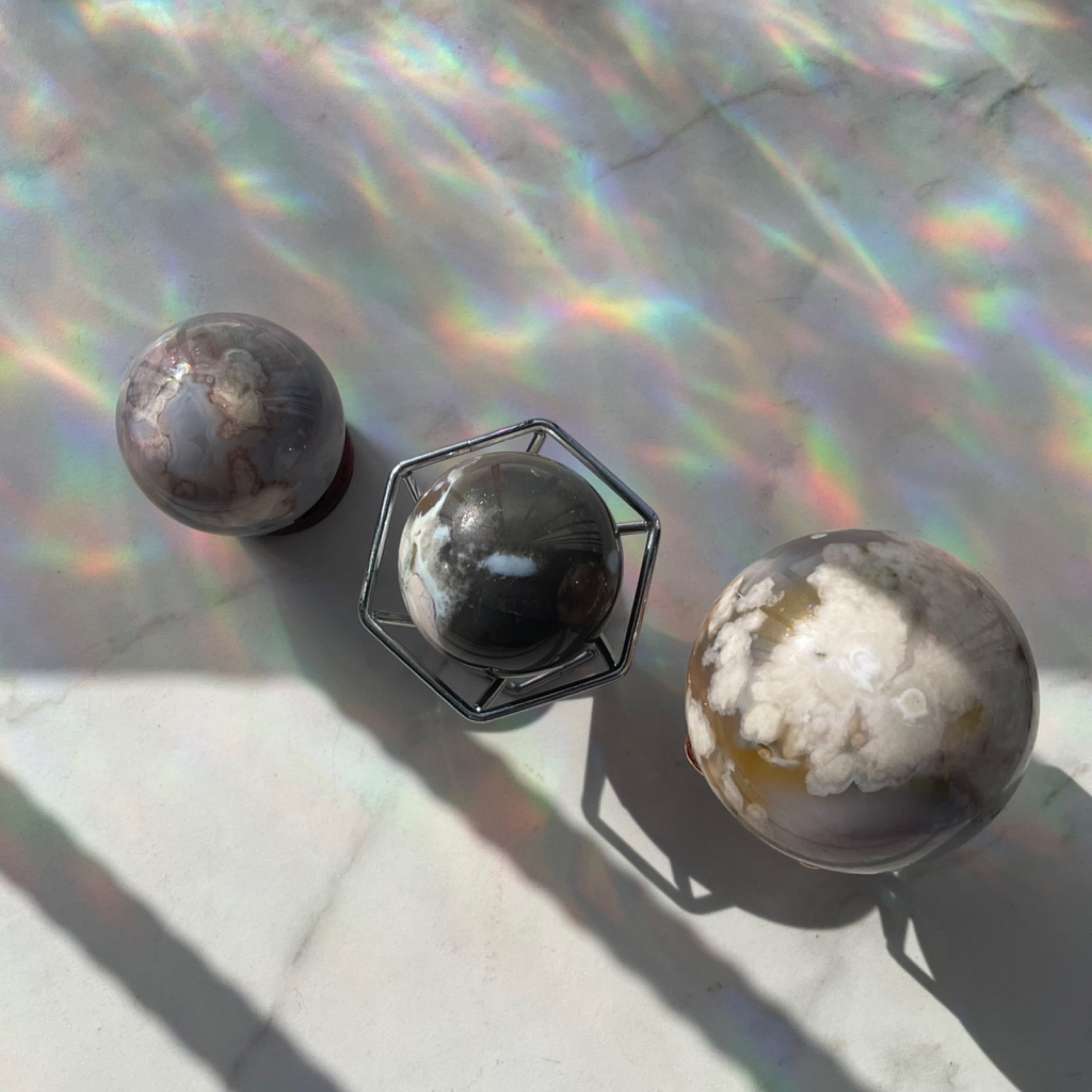 Black Flower Agate Spheres