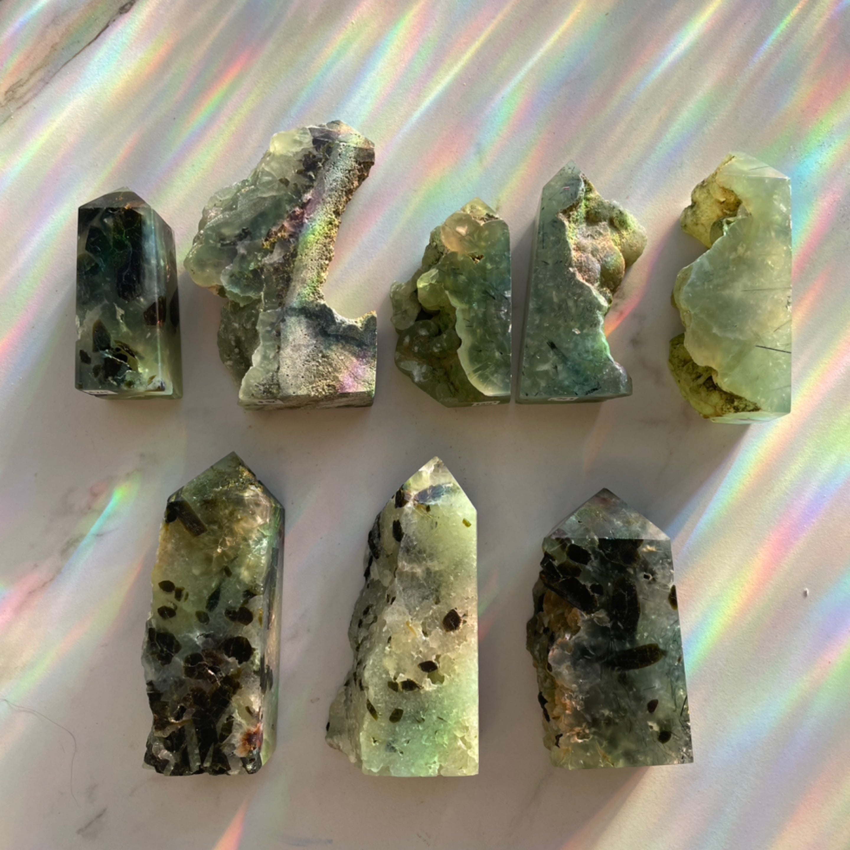 Prehnite and Epidote Geode Towers