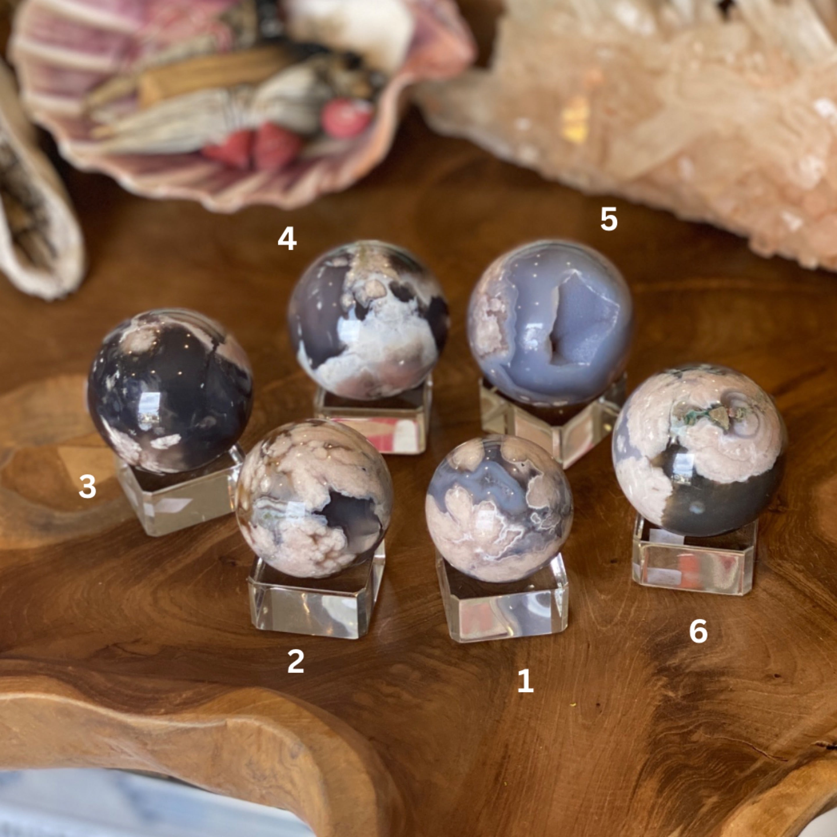 Black Flower Agate Spheres