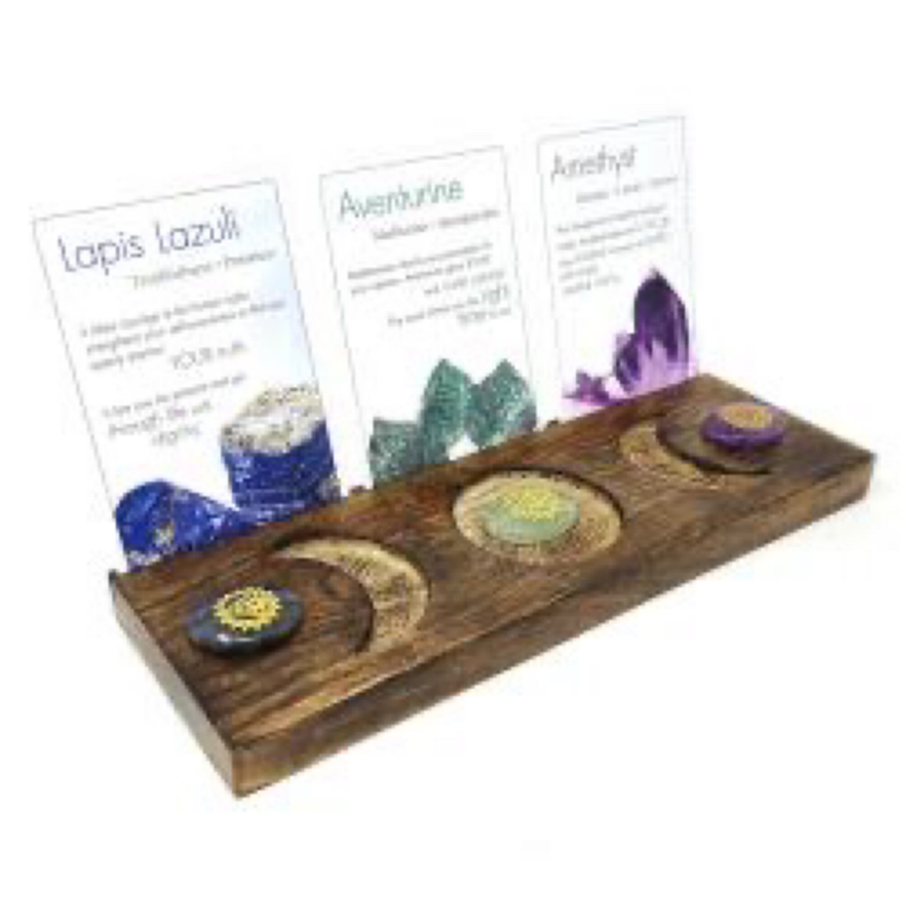 Wooden Tarot Card Holder with Triple Moon Design
