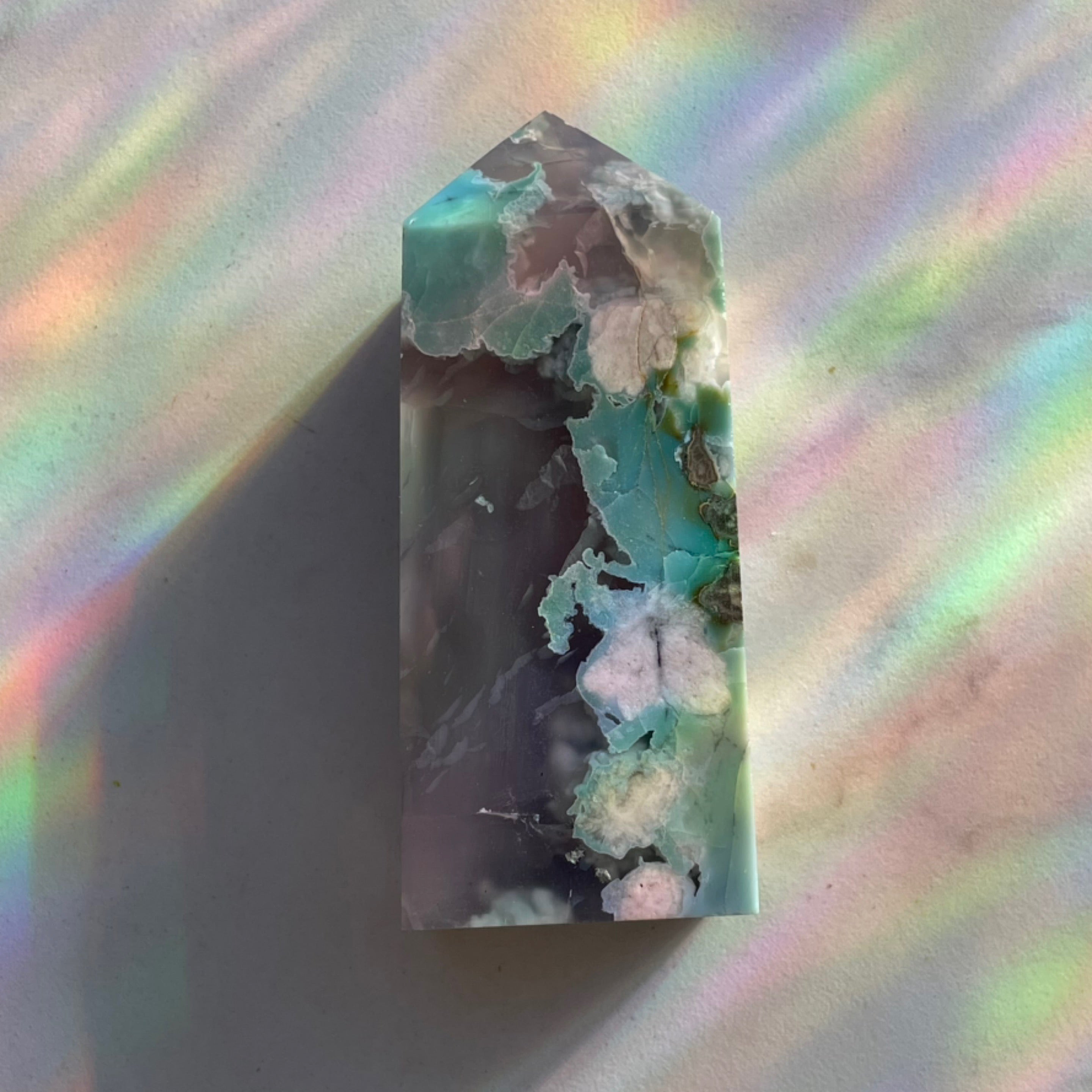 Black Flower Agate Tower